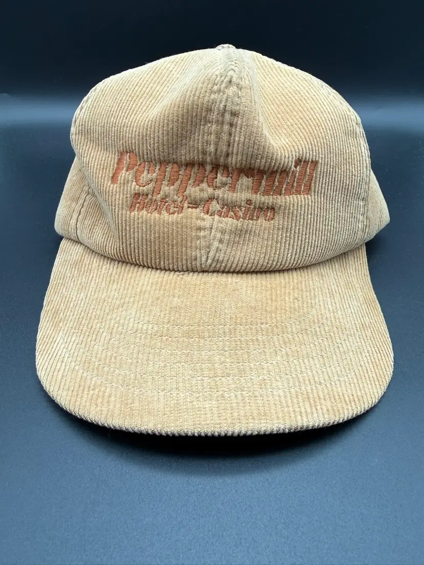 Vintage Peppermill Hat Corduroy Snapback Tan Hotel Casino Advertising Travel