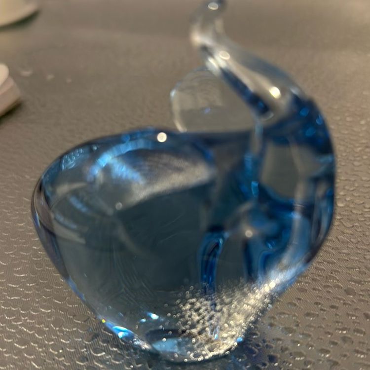 Art Glass Blue Paperweight Elephant