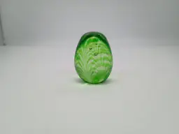 Hand Blown Art Glass Paperweight Light Green Pulled Feather Design 2.5" Tall
