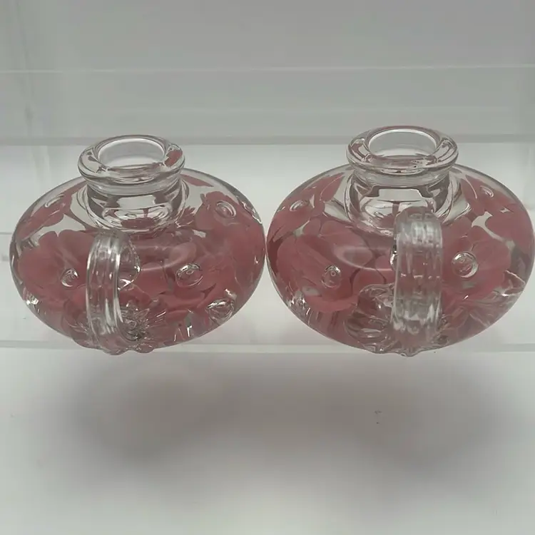 Set Of 2 Joe St. Clair Pink Trumpet Flowers Paperweights, 4” wide x 2.75” Tall
