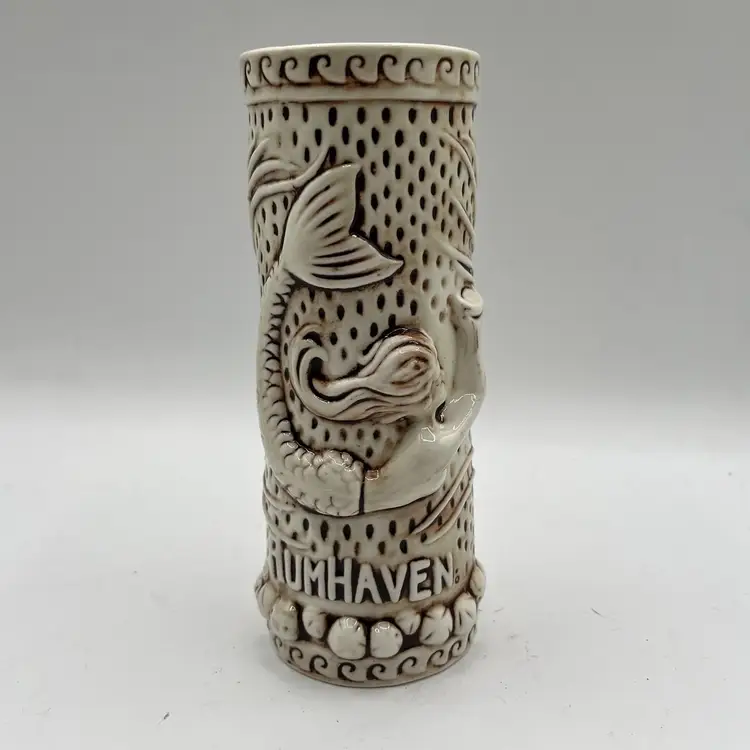 Tiki Rob Rum Haven Tiki Mug Mermaid Siren White Glazed Raised Relief Ocean