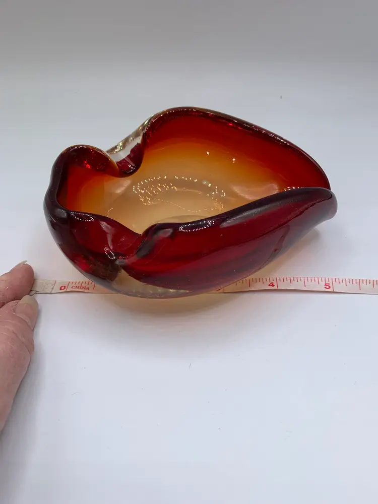 Murano Sommerso Bowl/Ash Tray Red Gold Clear,  UV Reactive.