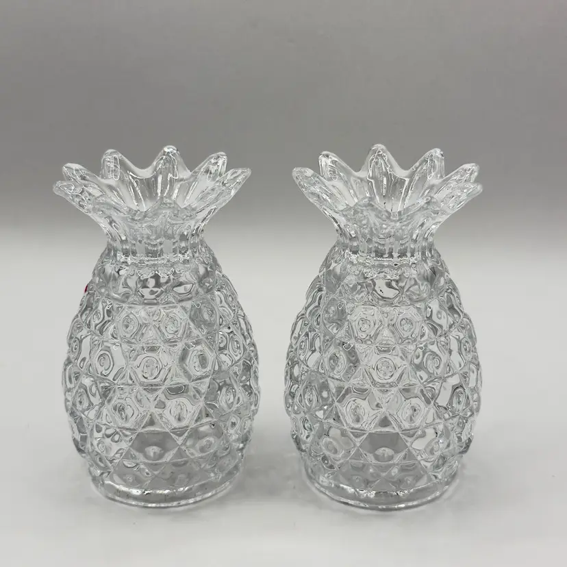 Vintage Shannon Crystal Pineapple Salt Pepper Shakers, Tropical Decor, By Godinger, Made in China