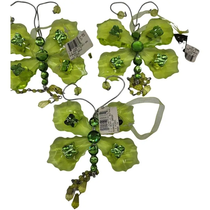 North Star Acrylic Green Butterfly Ornament Set 3 pcs. 7.5" NWT