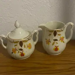Vintage Hall's Jewel Tea Autumn Leaf Mary Dunbar Rayed Sugar & Creamer