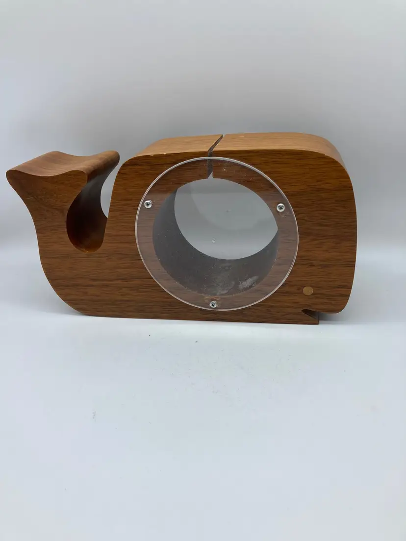 Large Dark Wood & Plexiglass Handmade Whale Piggy Bank