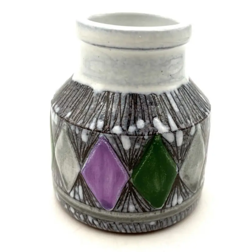 BIN - Small Laholm KERAMIK Swedish Pottery Jar / Bud Vase 3.25”