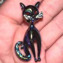 Vintage Atomic Black CAT Figural Pin Iridescent Enamel pin brooch