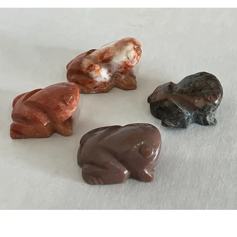 Set Of 4 Small Vintage Hand Carved Stone Frog Fetishes