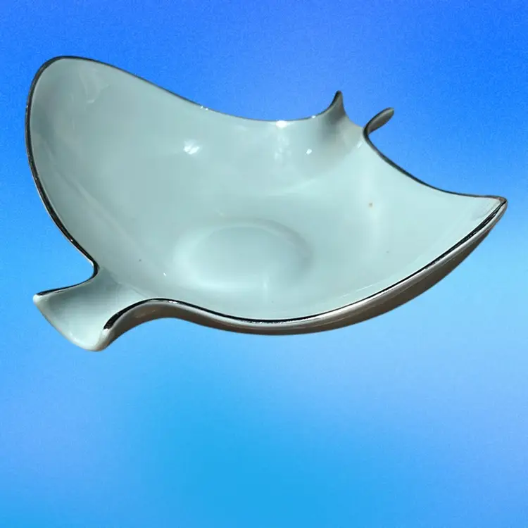 Vintage MCM Lenox Gold Made In USA, Teal Color With Silver Guilding Trinket Dish Or Ashtray