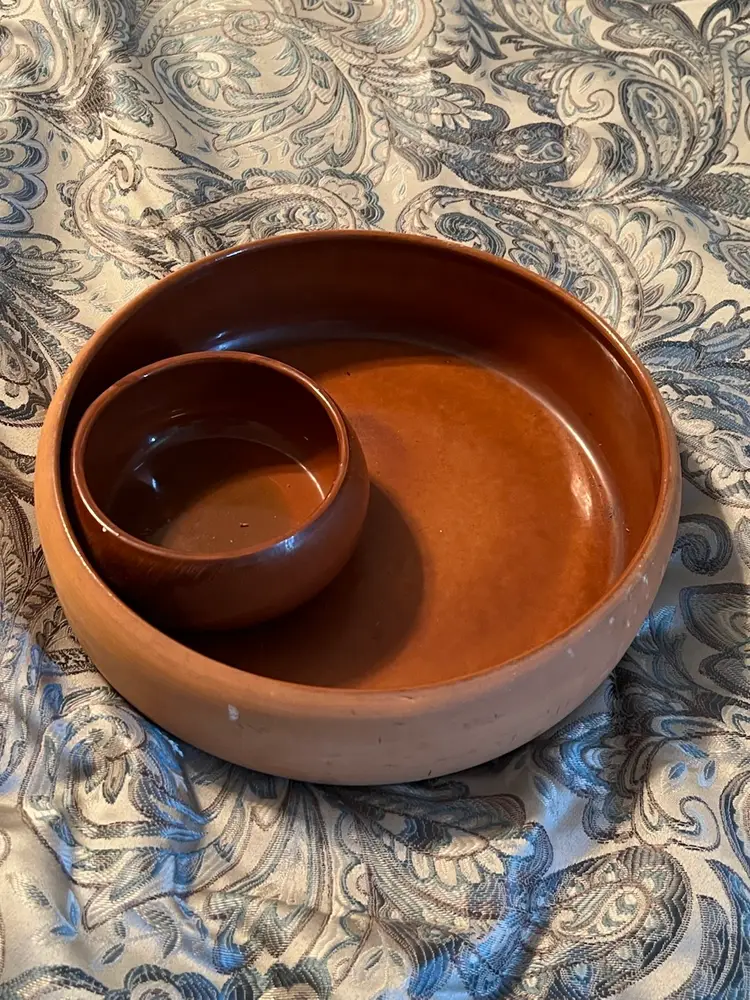 TerraCotta Glazed Round Chip & Dip Serving Tray Bowl