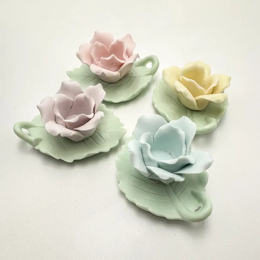 Flower Rose Candle Holders Porcelain Ardalt Japan 4 Set 3"W 2"L B25