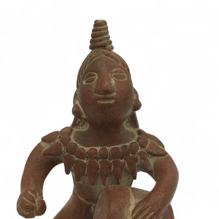 Pre-Columbian Style Terracotta Figurine Seated Drummer Tribal Art Sculpture VTG
