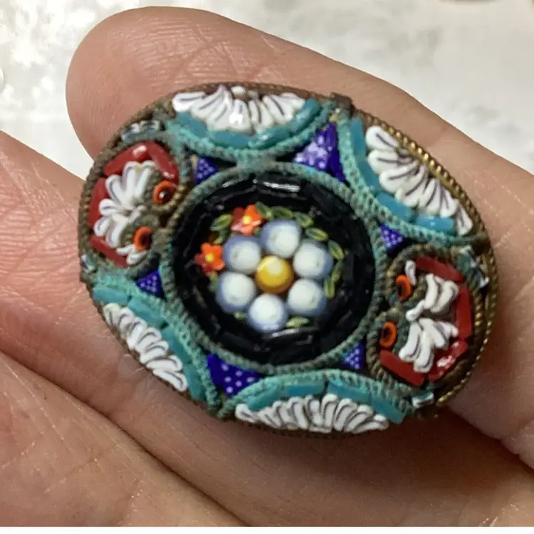 Vintage Micromosaic Brooch 1”