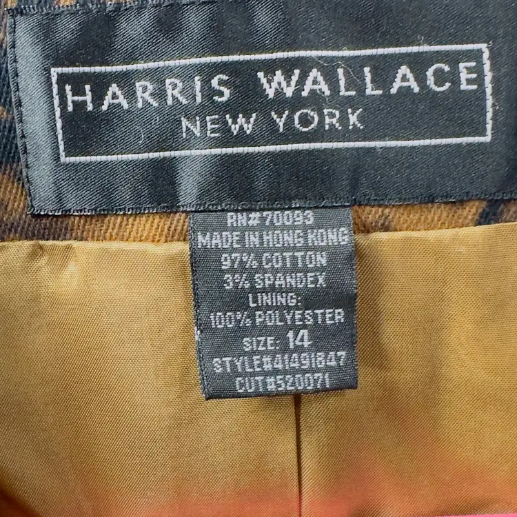 Harris Wallace Animal Print Knee Length Coat Jacket, Size 14 Ladies Woman, Brown and Black Stripes, Got Stretch, Hidden Button closure, Collarless