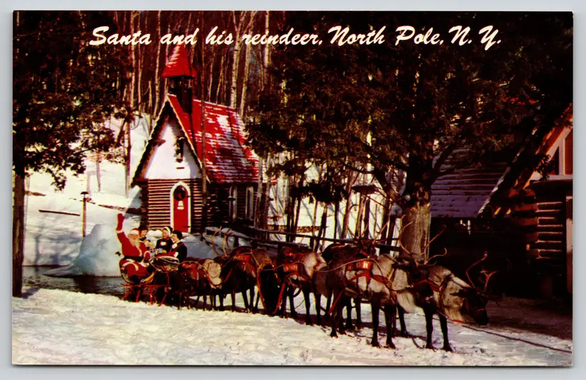 Postcard Santa's Live Reindeer Santa's Workshop North Pole New York Christmas - 11856