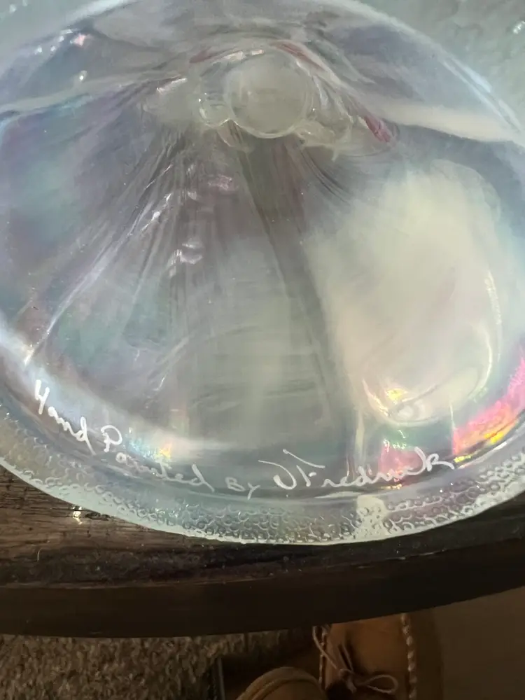 Vintage Fenton Glass Angel Hand Painted Flowers Signed,  Iridescent Clear Glass Beauty!