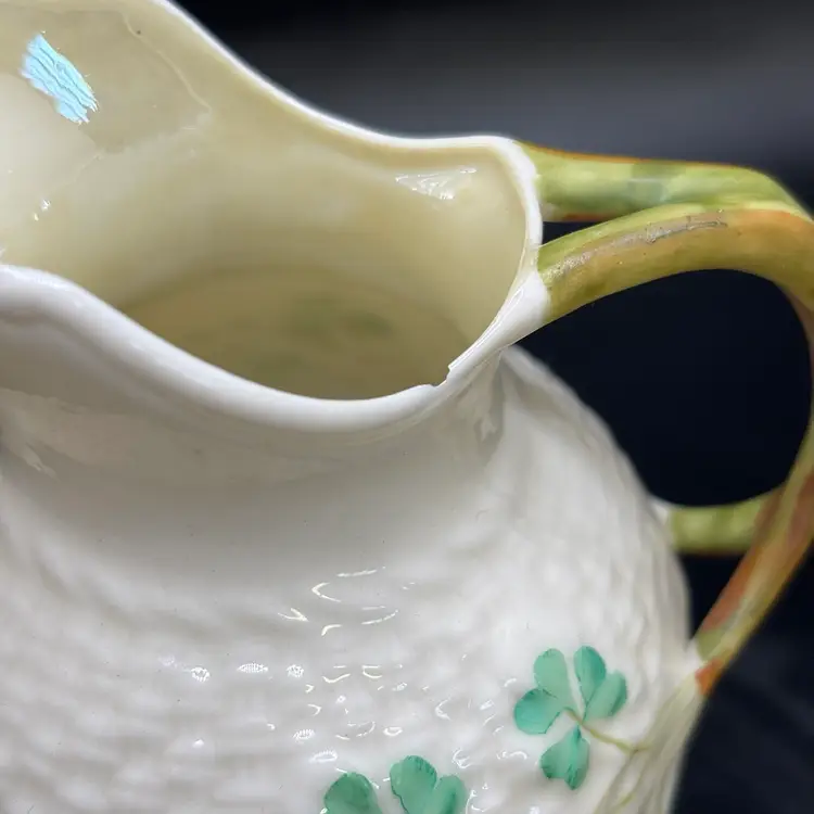Vintage Ireland BELLEEK Pottery Green Shamrock 4" Pitcher Creamer 4th Green Mark*