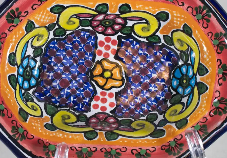 Signed Talavera Mexican Pottery Redware Soap Trinket Dish 6.5" x 4.5"