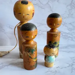 Vintage Set of 4 Miniature Kokeshi Dolls Mostly Mismatched Blended Family