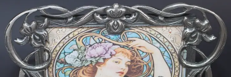 Art Nouveau Silver Tone Iris Picture Frame 2.75" x 4.5" Photo Metal