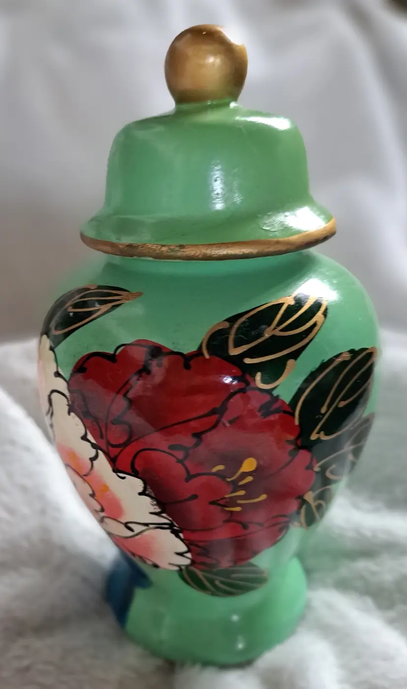 Vintage Ceramic Small Ginger Jar Hand Painted with Flowers