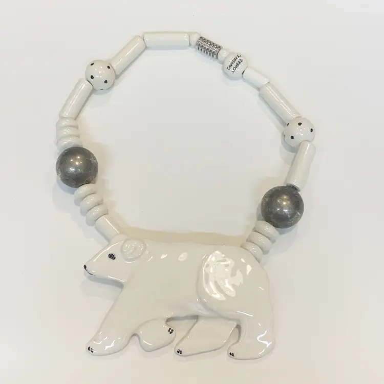 Vintage Necklace Ruby Z Candace Loheed Polar Bear Hand Painted 16” Choker