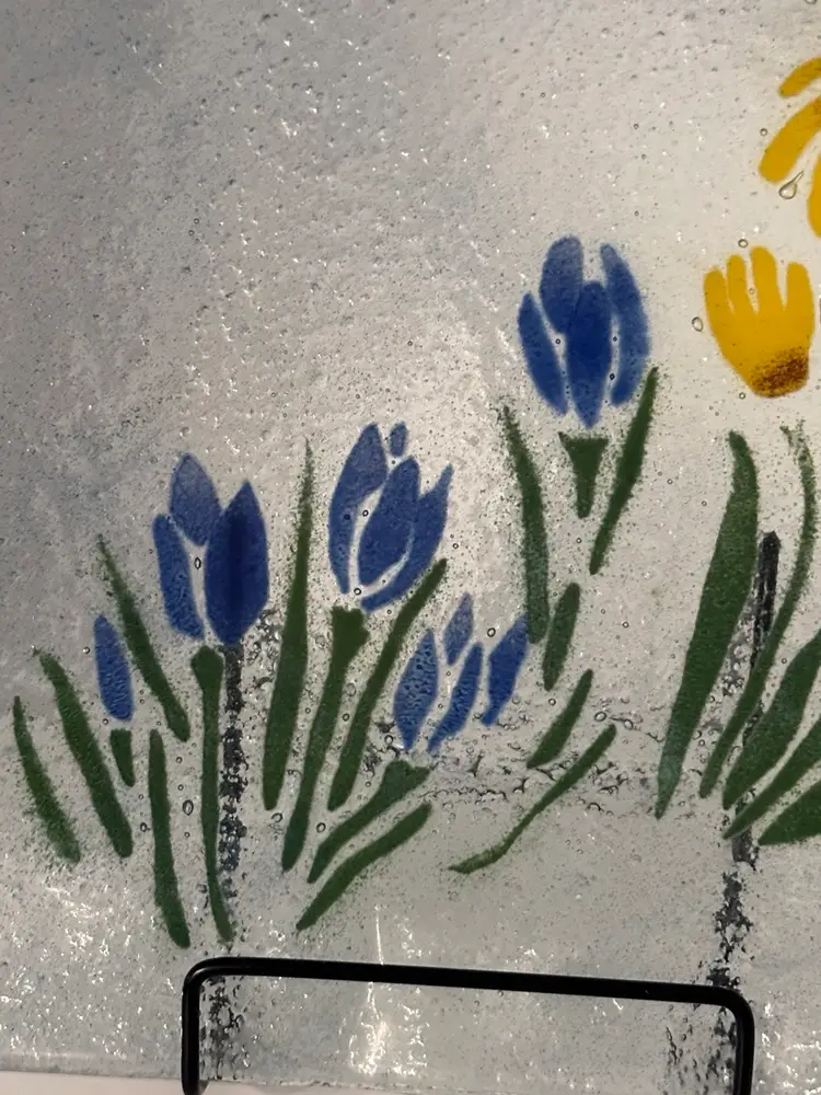 Signed Art Glass Square Floral Platter Plate