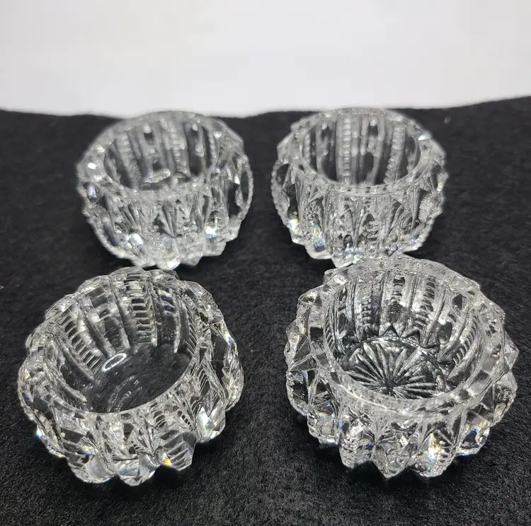 4 Vintage Round Glass Open Salt Cellars UV Glow