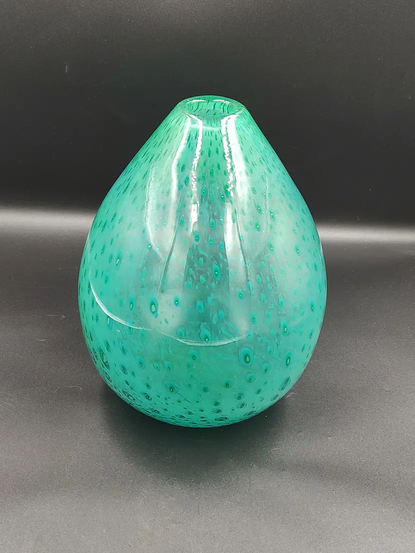 Hand Blown Art Glass Peacock Feather Style Vase