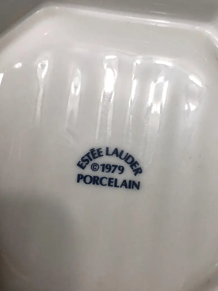 Vintage Estee Lauder Porcelain Blue Floral Soap Dish 1979 Retro