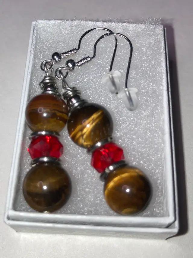 Pierced Fishhook Earrings!  Handmade By Me! 1 3/4” Drop! 925 stamped untested Hooks! Tigers Eye And  Beads!