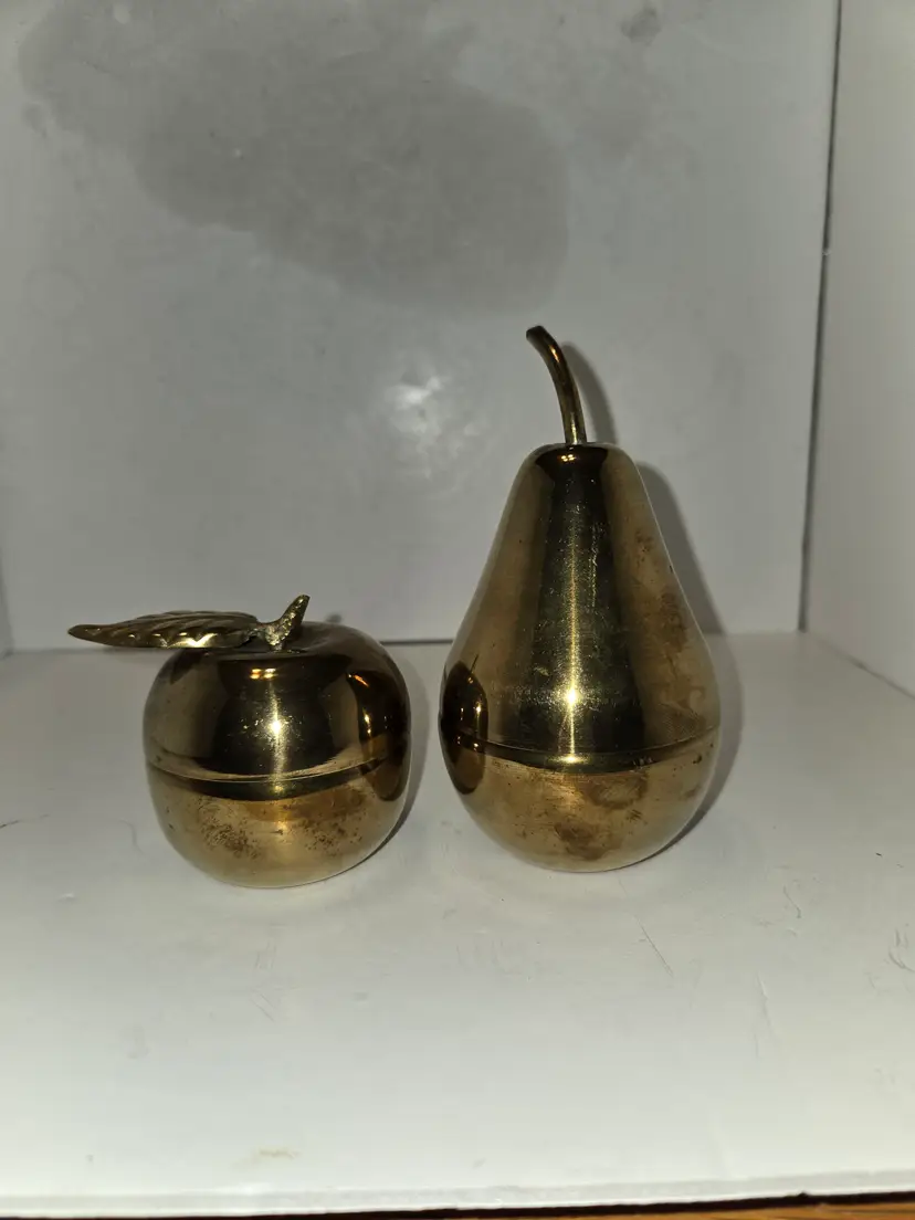 Vintage Brass Apple & Pear Trinket Container - Mid Century Modern Fruit Set