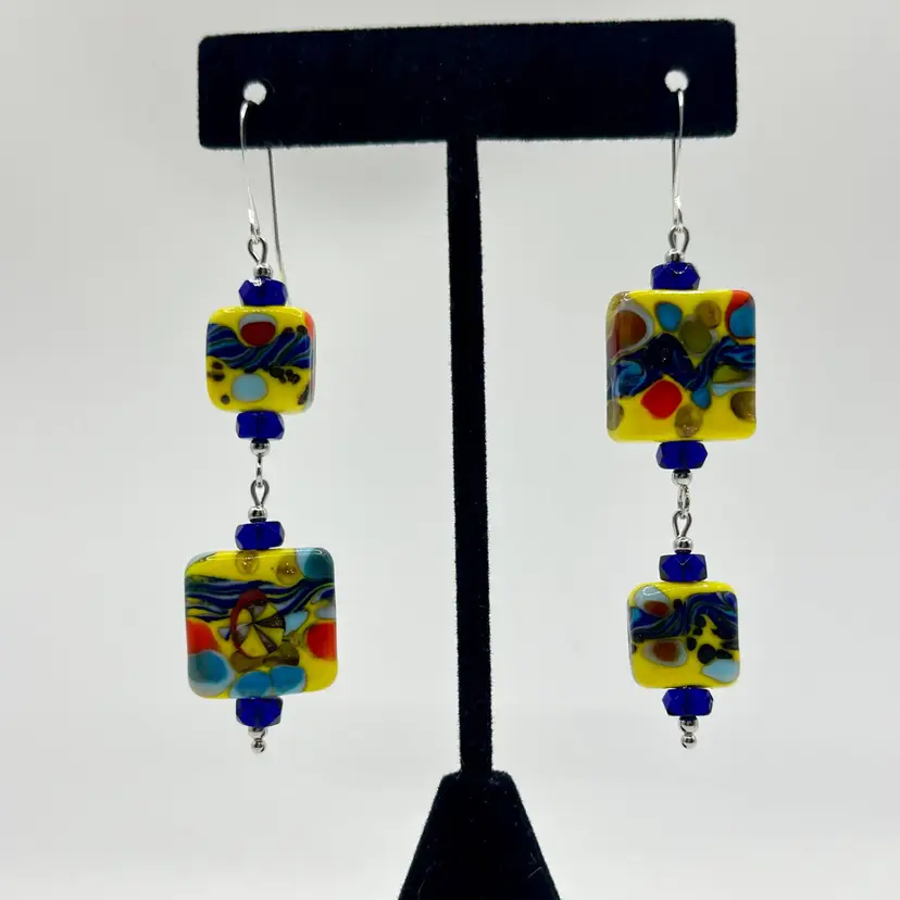 #109 "Primary Palette" Series - Handmade by Me -- Vintage Lampwork Earrings