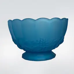 Vtg Indiana Blue Satin Glass Bowl Pedestal Fruit Garland Panel 8.25"