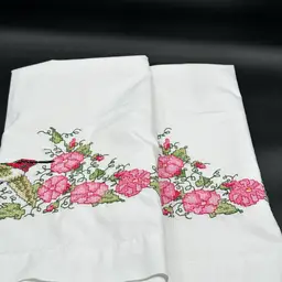 2 Bucilla 65192 Hummingbird Floral Standard Pillowcases Stamped Cross Stitch Pillowcases