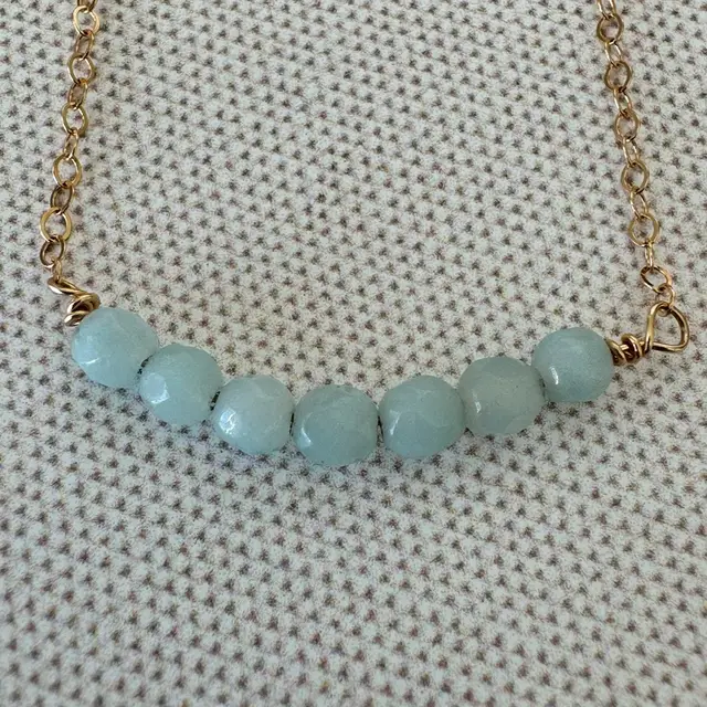 #45 Caribbean Blue Larimar Gemstones Centered On A Dainty Gold Filled Chain Necklace 17”