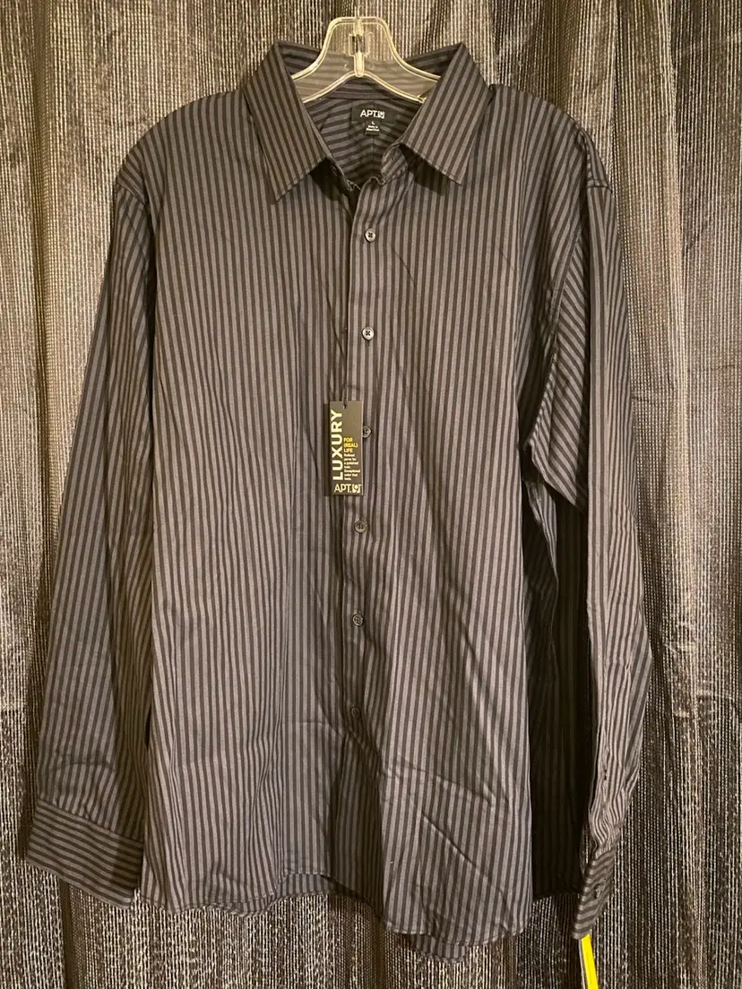 Apt. 9 Men's Size Large Black & Gray Striped Long Sleeve Button-Up Shirt - NWT