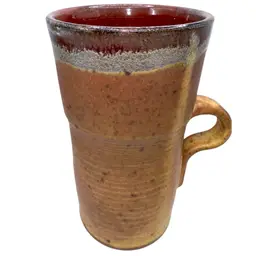 Studio Pottery Coffee Lovers Extra Large Mug - Berry Colored Inside - Signed “TRAV” 2017