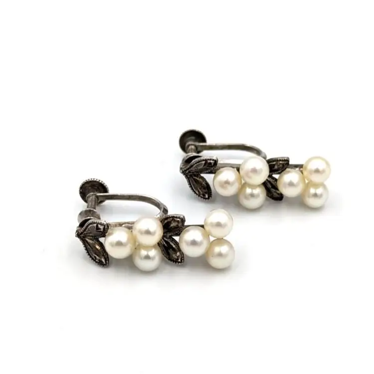 Sterling 950 Silver Genuine Pearl Screw Back Earrings Vintage Marked