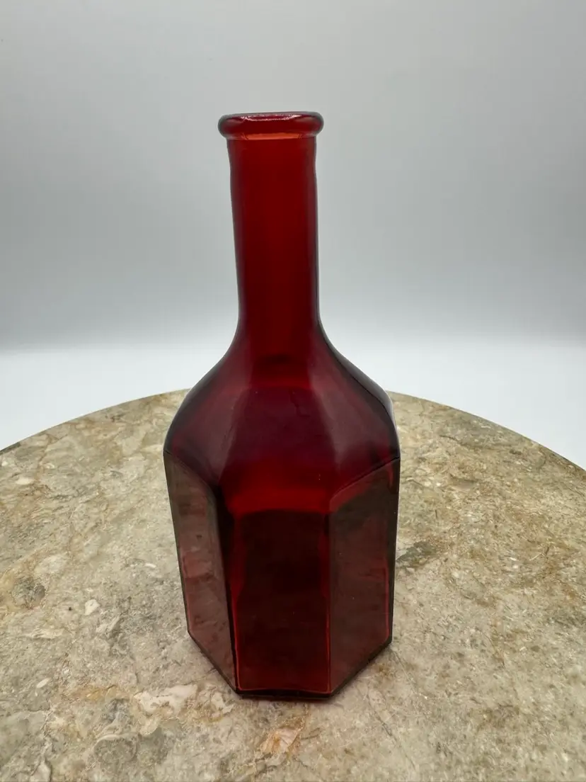 Vintage Red Glass Octagon Wheaton New Jersey Bottle