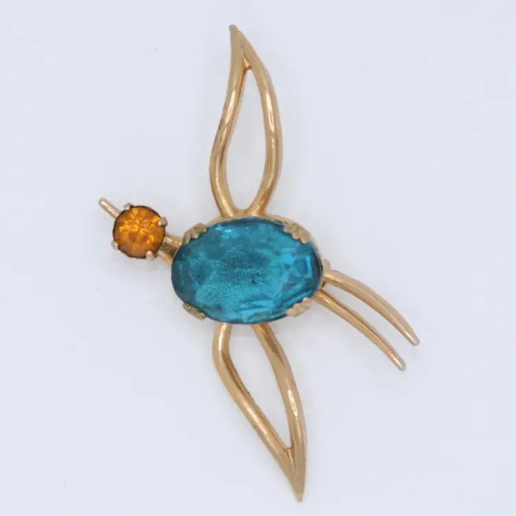 Vintage 40s Coro Pegasus Rhinestone Wirework Blue & Orange Bird Pin Brooch