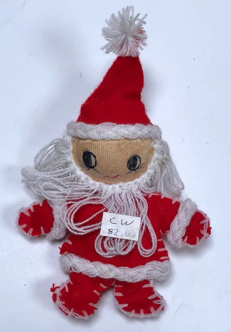 Vintage Felt & Yarn Santa Claus Ornament 6 1/2"