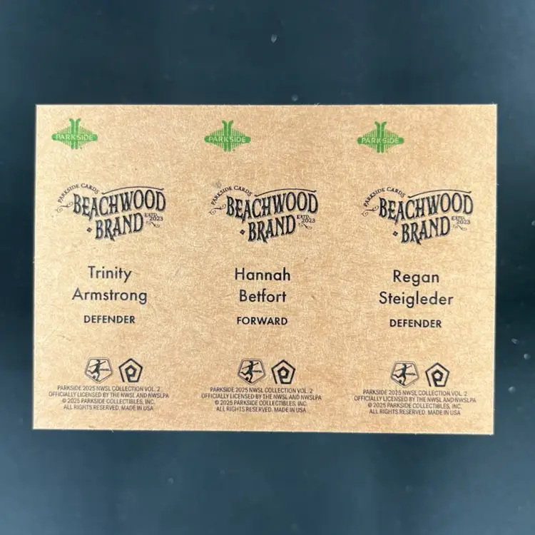 Trinity Armstrong & Hannah Betfort & Regan Steigleder 2025 Parkside NWSL Vol 2 Beachwood Soccer Card