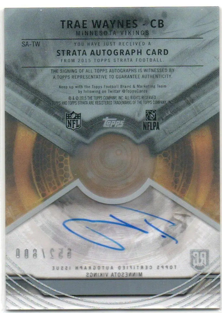 2015 Topps Strata #SA-TW Trae Waynes Strata Autograph Rookie Card #652/800
