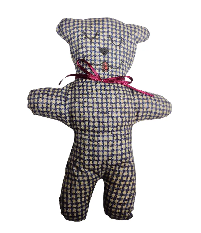 Vintage Handmade Gingham Stuffed Dog Plush Doll Primitive 10in