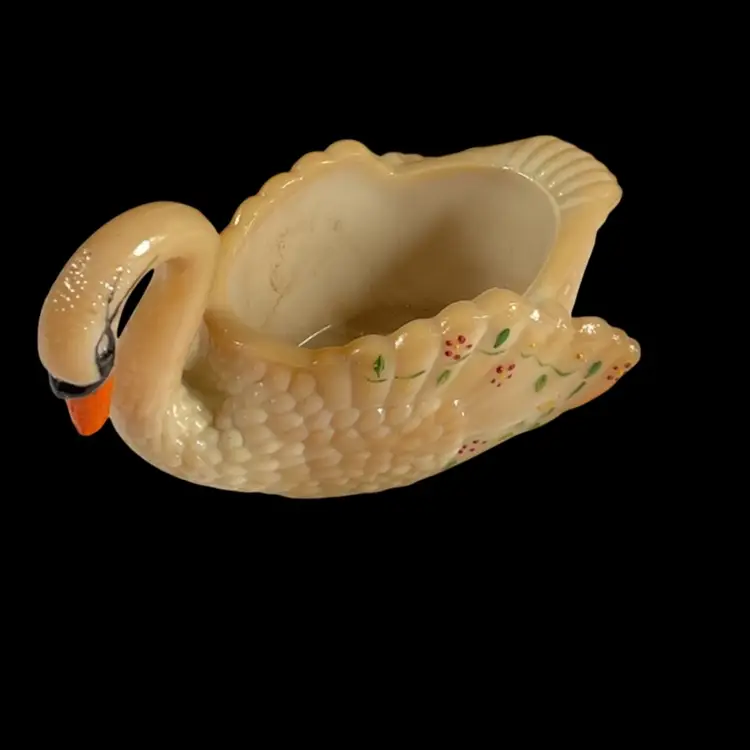 Vintage Boyd’s Glass Carmel Slag Glass Swan Salt Cellar