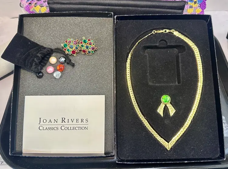 Joan Rivers Cabochons Herringbone Gold Necklace Set Earrings In Box Certificate