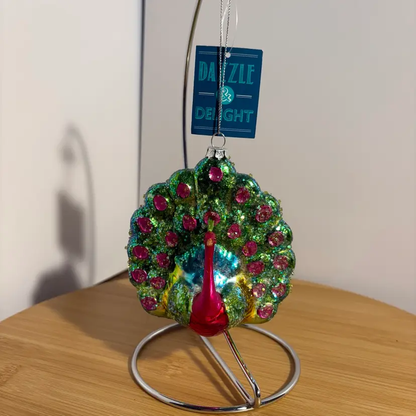 Peacock Bird Blown Glass Christmas Ornament New