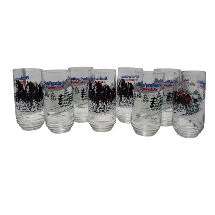 Vintage Anheuser-Busch Inc. Budweiser Clydesdales Christmas Glassware (8) 16oz Coolers New